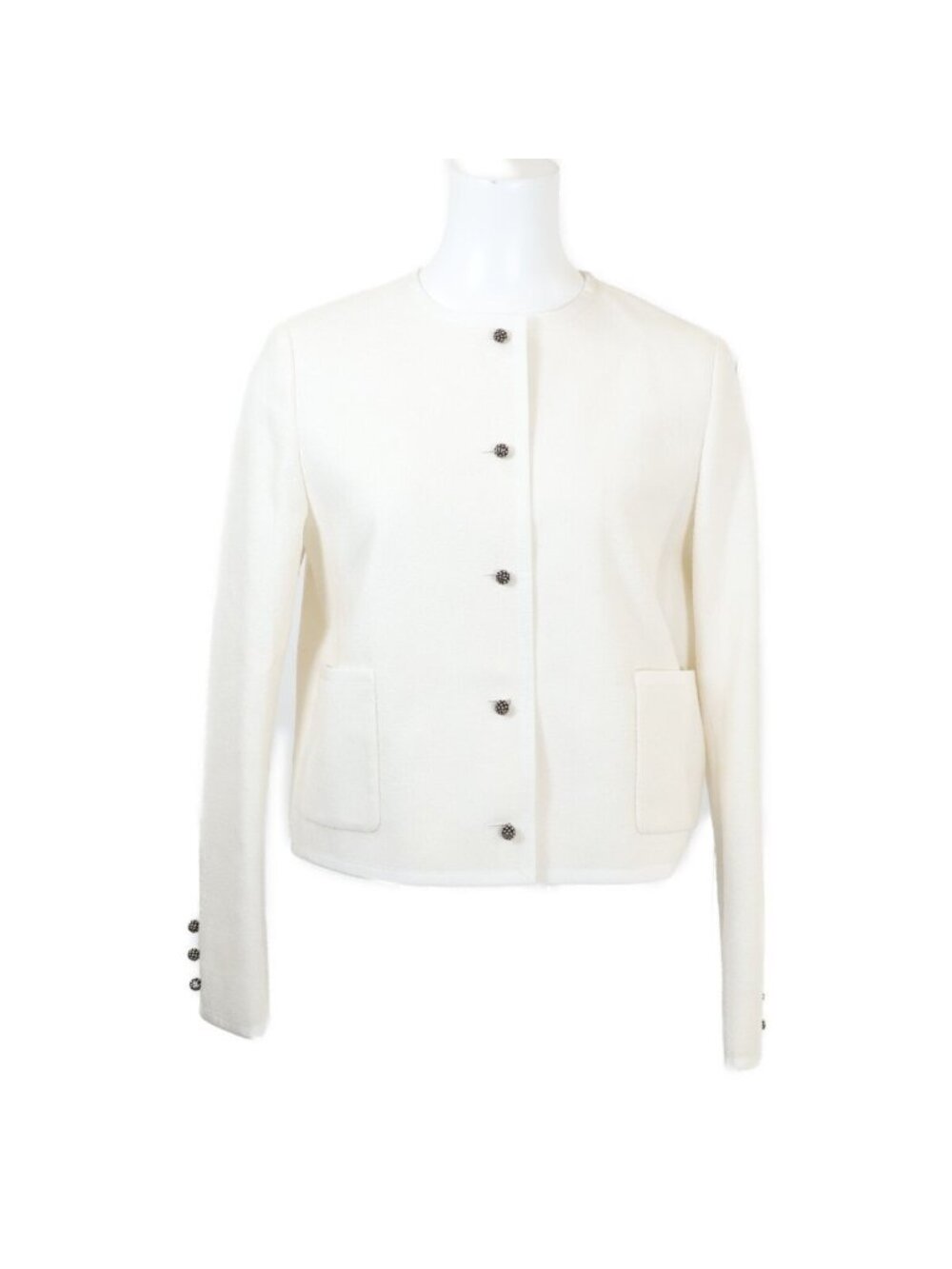 Dior Wool & Cotton Blend Boucle Collarless Cropped Jacket